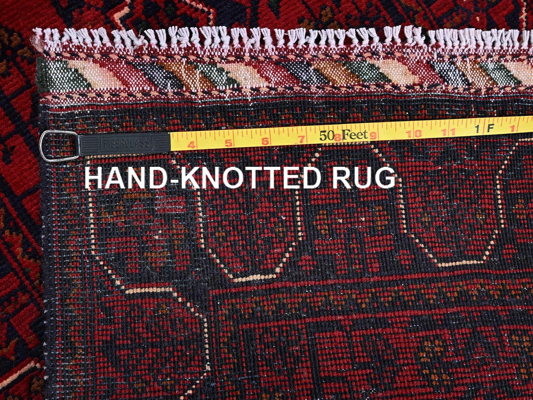 Tribal & Geometric hand-knotted wool runner in Red, 1'10" x 5' — SKU O0747 (view 7)