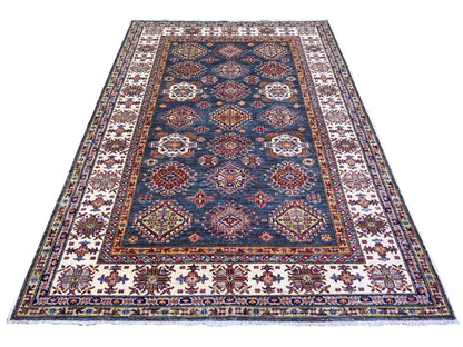 Kazak Kazak hand-knotted wool rug in Gray & Pomelo White, 5'9" x 7'10" — SKU O074800