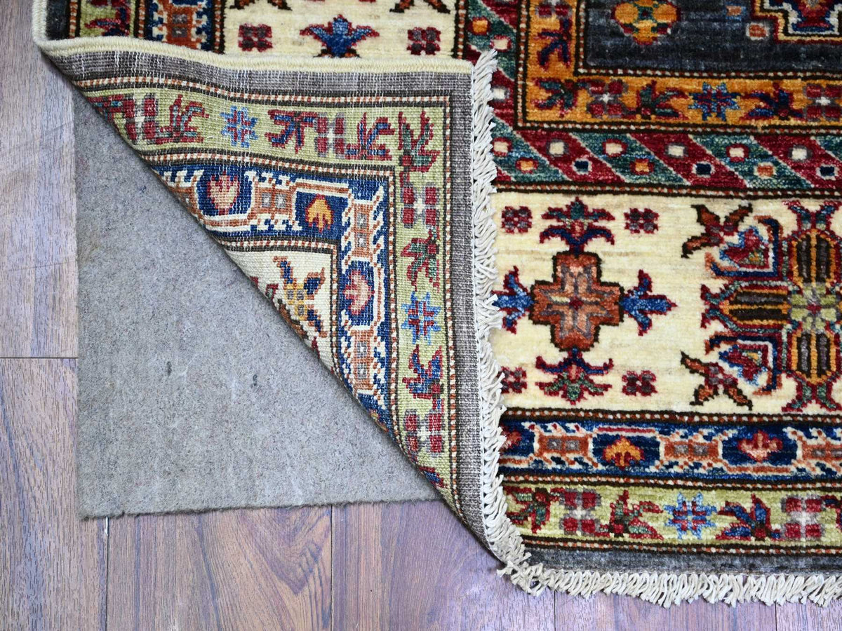 Kazak Kazak hand-knotted wool rug in Gray & Pomelo White, 5'9" x 7'10" — SKU O074800 (view 2)
