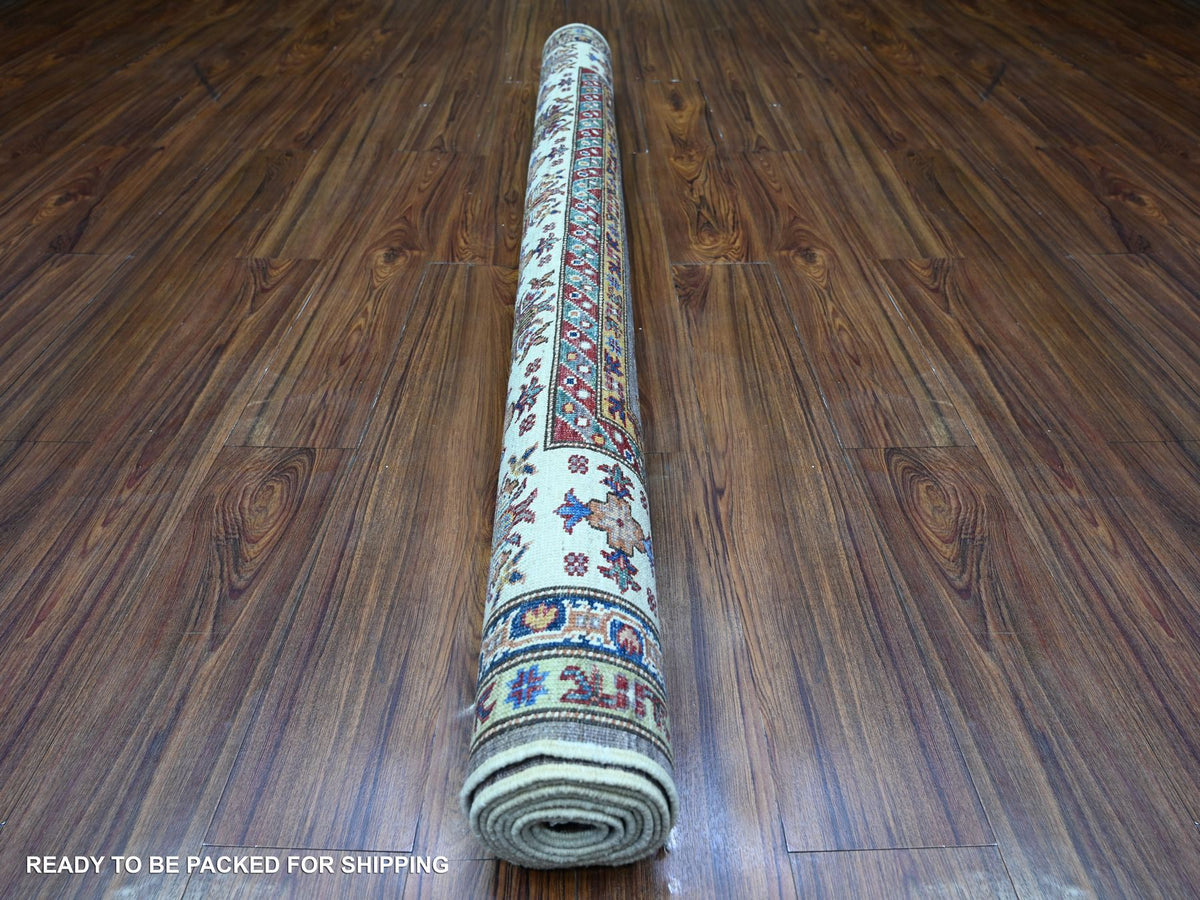 Kazak Kazak hand-knotted wool rug in Gray & Pomelo White, 5'9" x 7'10" — SKU O074800 (view 4)