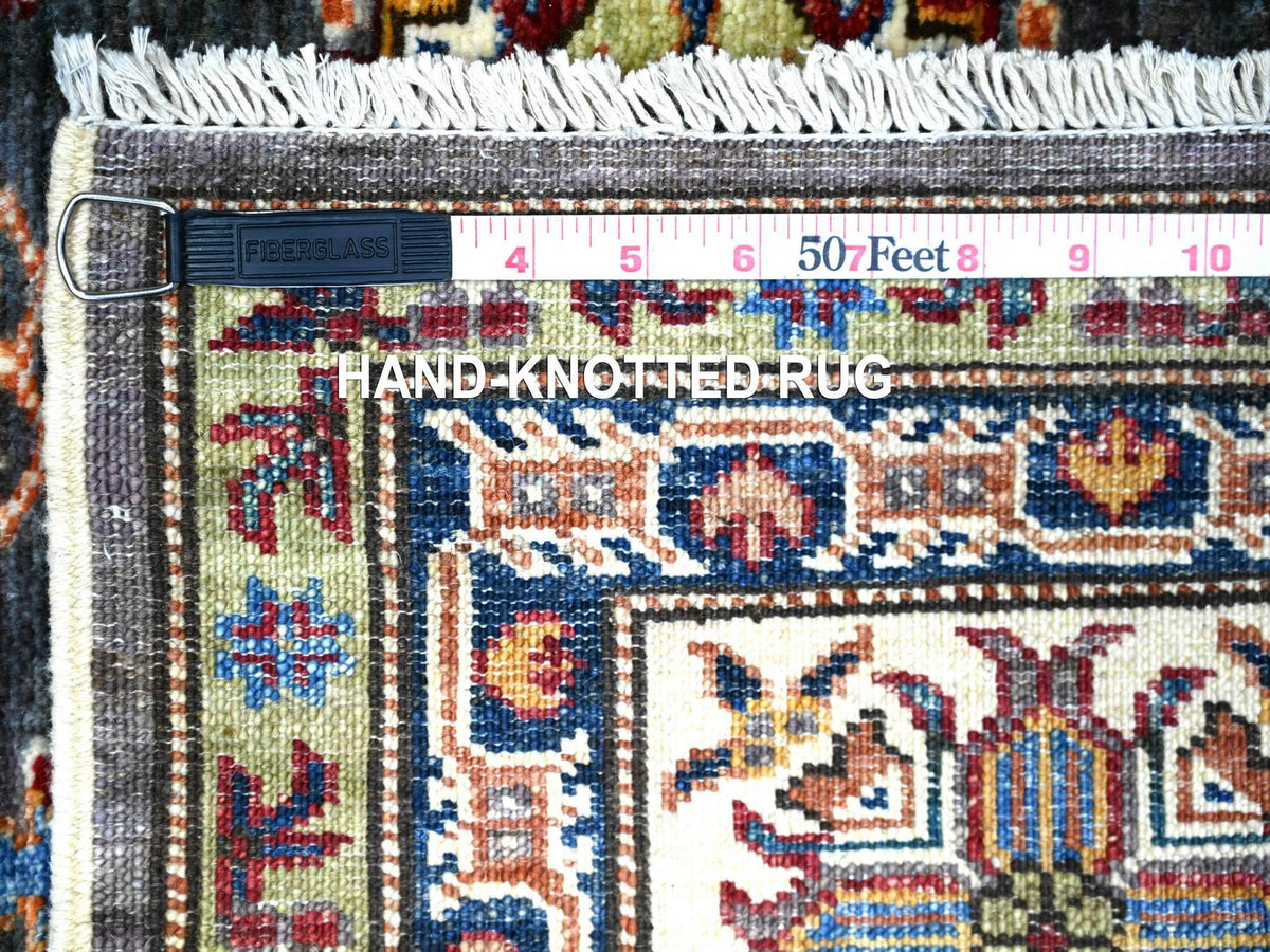 Kazak Kazak hand-knotted wool rug in Gray & Pomelo White, 5'9" x 7'10" — SKU O074800 (view 6)