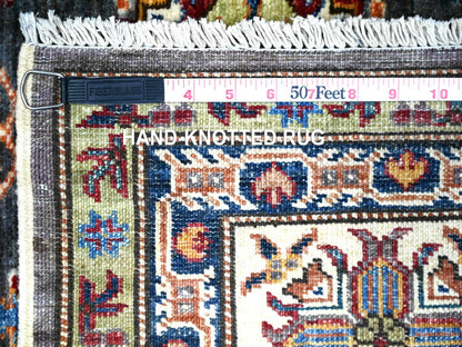 Kazak Kazak hand-knotted wool rug in Gray & Pomelo White, 5'9" x 7'10" — SKU O074800 (view 6)