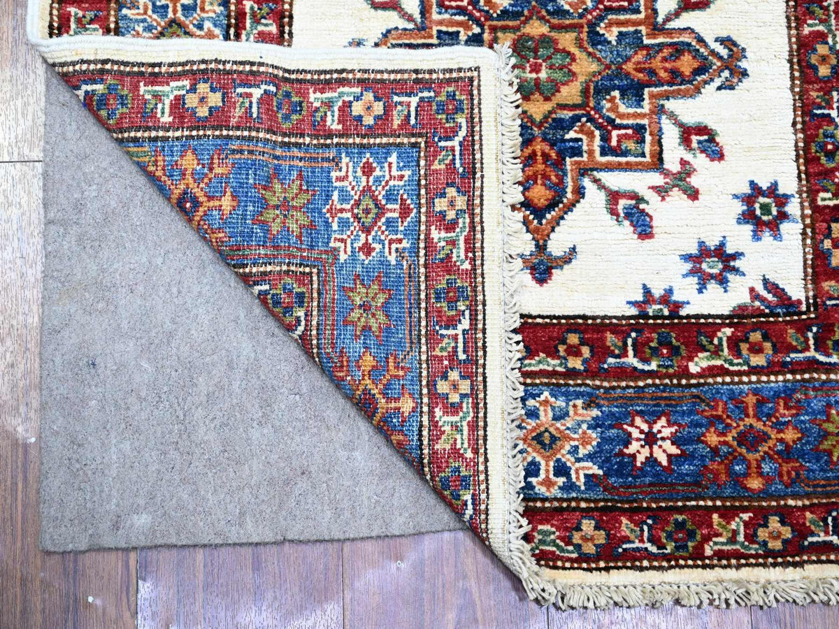 Kazak Kazak hand-knotted wool runner in Ivory & Blue, 2'7" x 12'10" — SKU O074812 (view 2)
