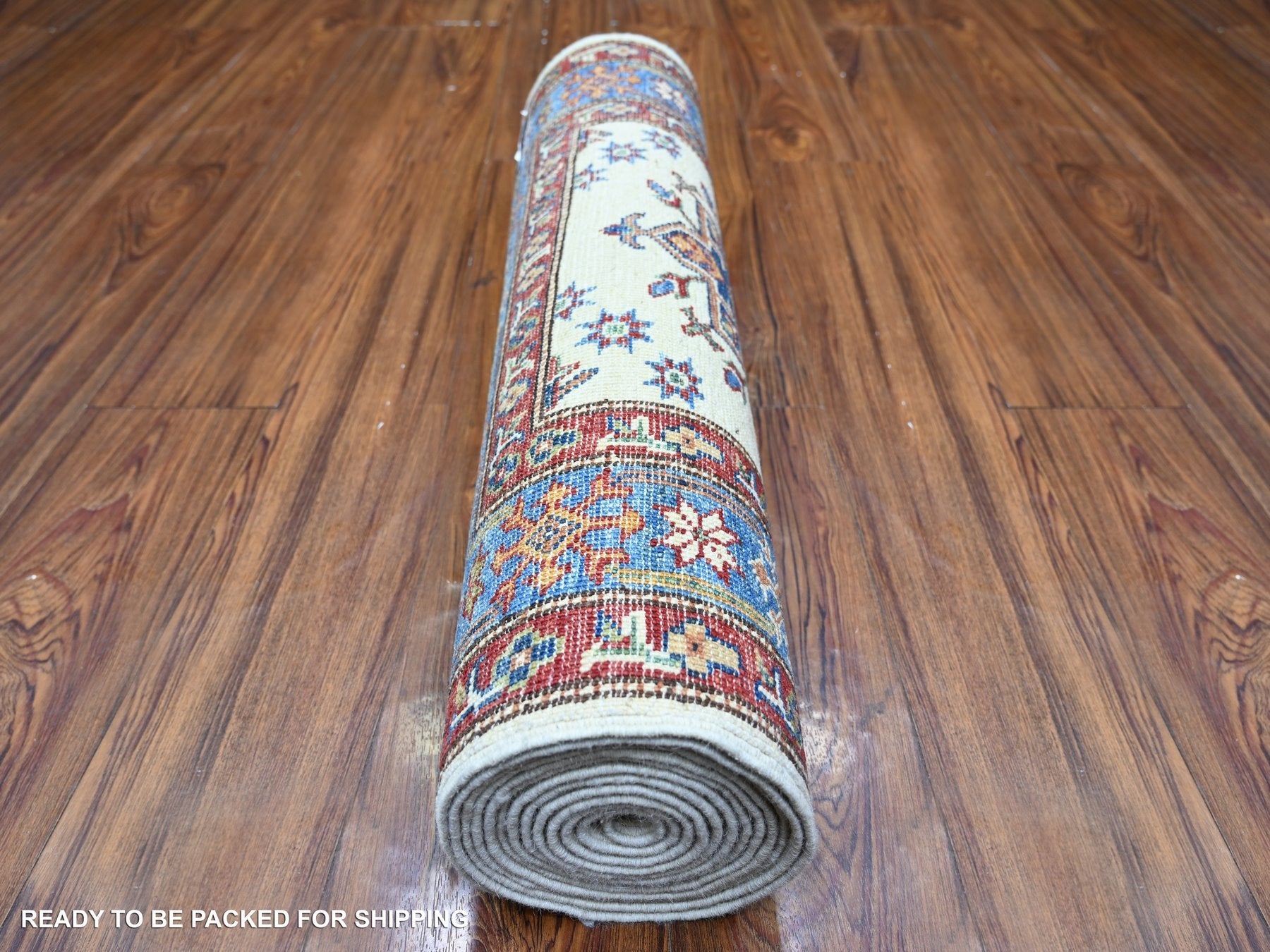 Kazak Kazak hand-knotted wool runner in Ivory & Blue, 2'7" x 12'10" — SKU O074812 (view 4)