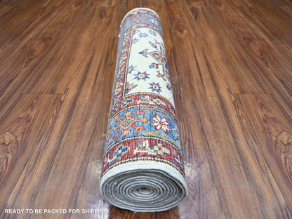 Kazak Kazak hand-knotted wool runner in Ivory & Blue, 2'7" x 12'10" — SKU O074812 (view 4)