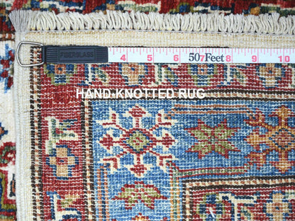 Kazak Kazak hand-knotted wool runner in Ivory & Blue, 2'7" x 12'10" — SKU O074812 (view 6)