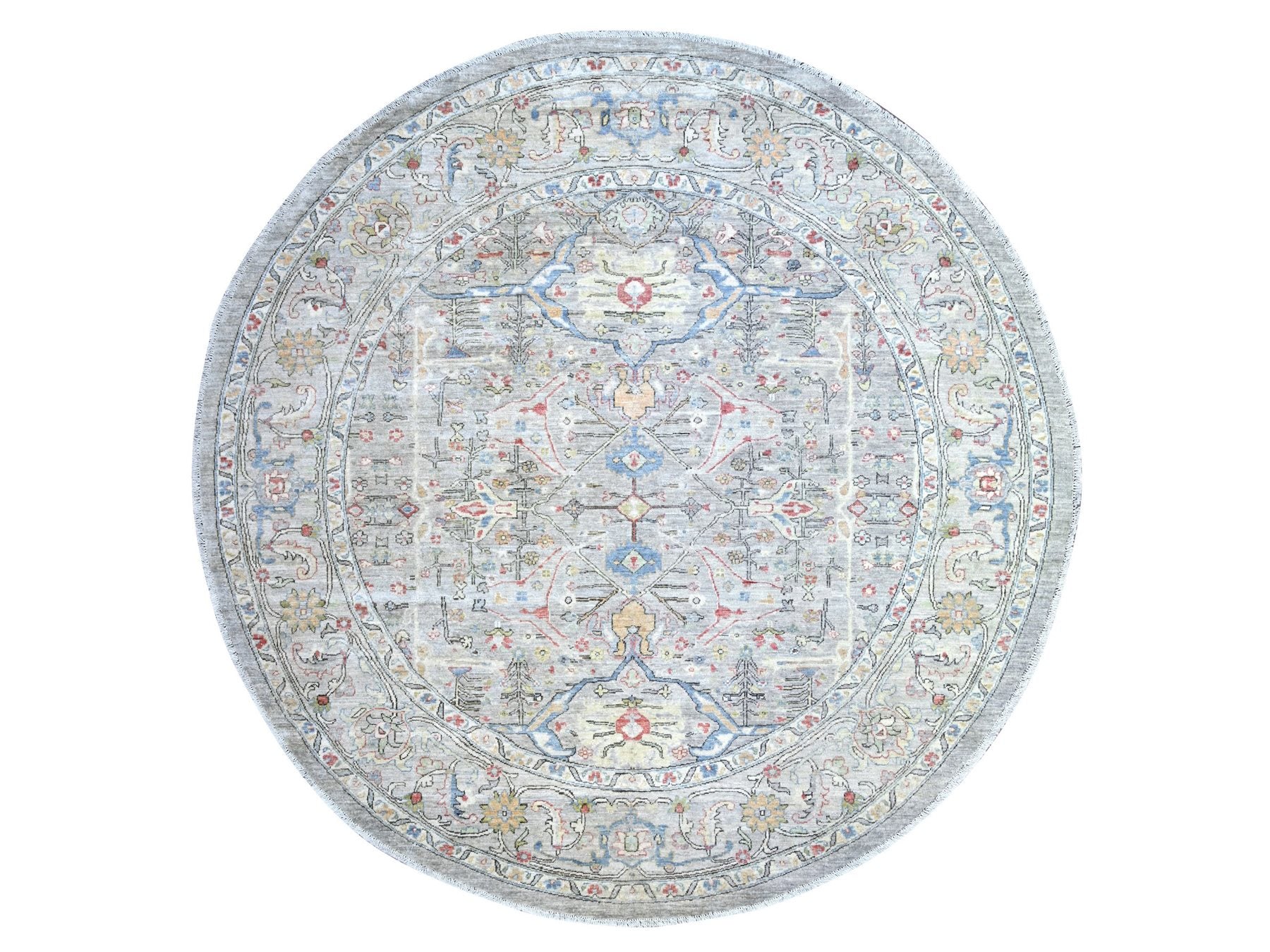 Mahal Oushak hand-knotted wool rug in Gray, 8' x 8' — SKU O074820