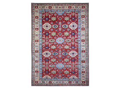 Kazak Tribal & Geometric hand-knotted wool rug in Red & Spring Ivory, 6'8" x 9'10" — SKU O074824