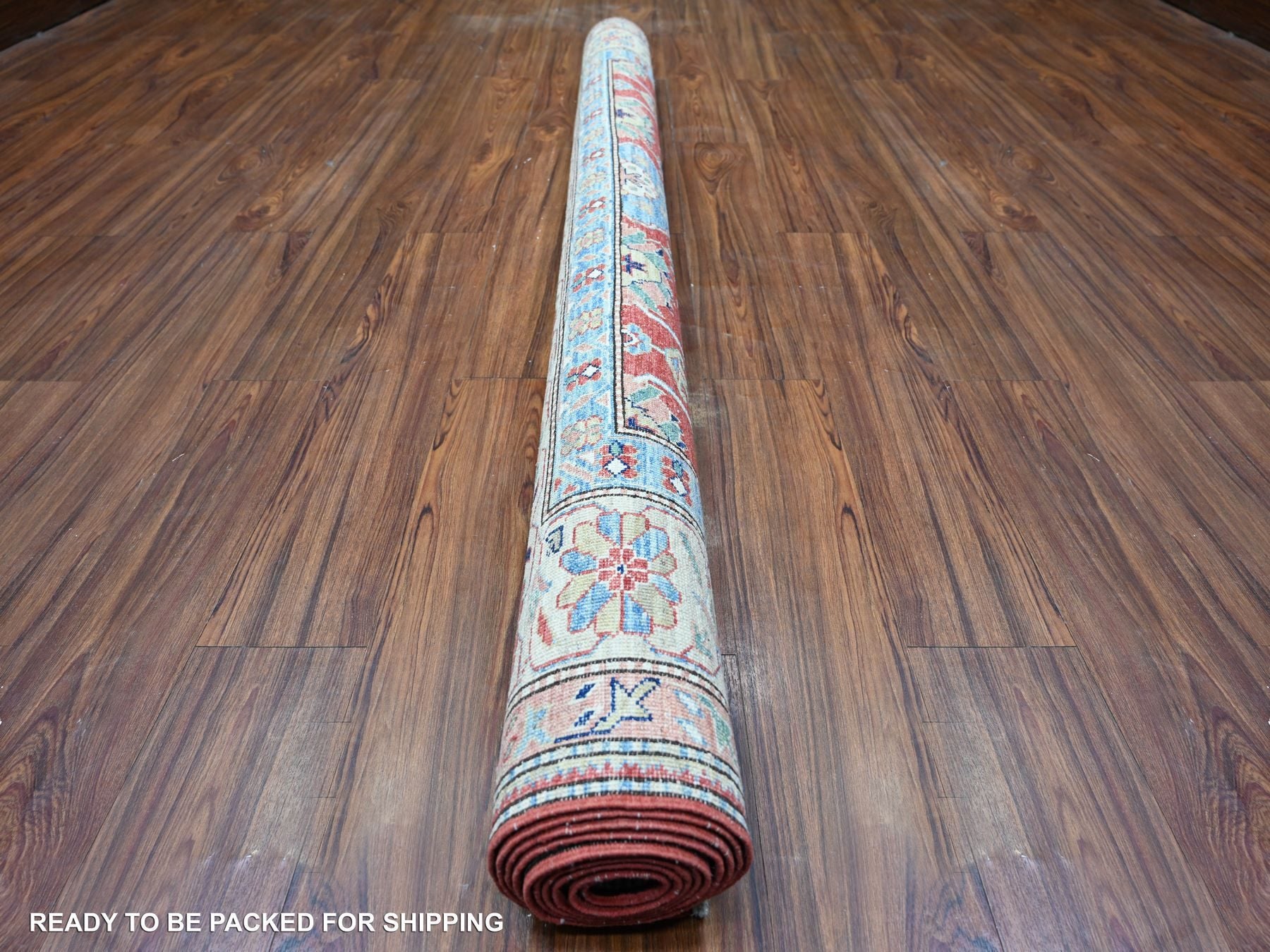 Kazak Tribal & Geometric hand-knotted wool rug in Red & Spring Ivory, 6'8" x 9'10" — SKU O074824 (view 4)
