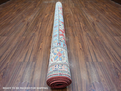 Kazak Tribal & Geometric hand-knotted wool rug in Red & Spring Ivory, 6'8" x 9'10" — SKU O074824 (view 4)