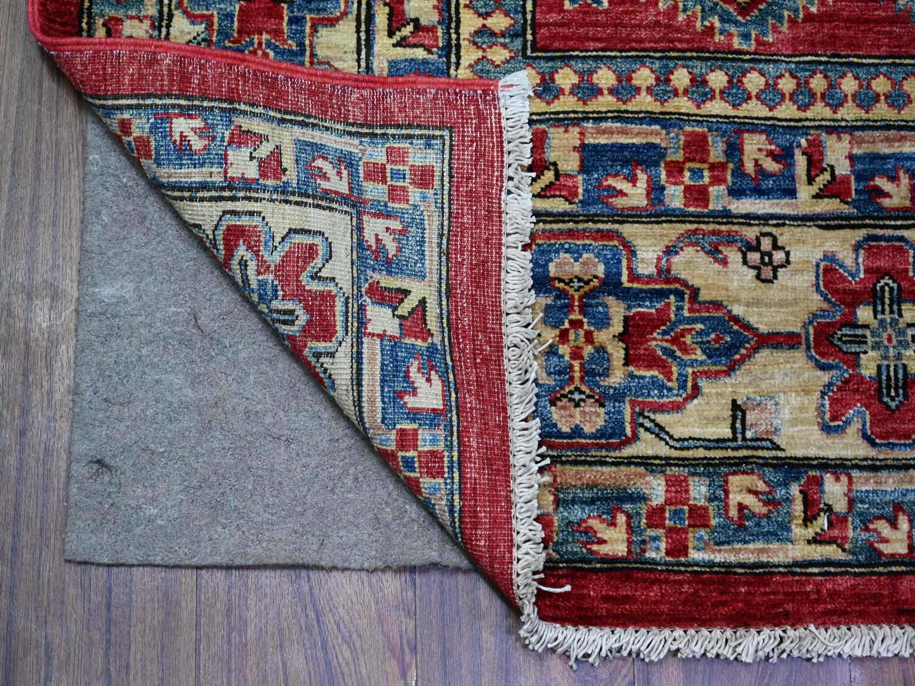 Kazak Tribal & Geometric hand-knotted wool rug in Red & Snow Drift Ivory, 6'9" x 9'9" — SKU O074826 (view 2)