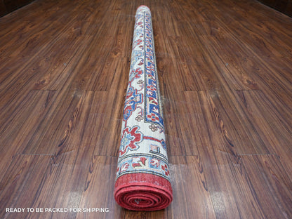 Kazak Tribal & Geometric hand-knotted wool rug in Red & Snow Drift Ivory, 6'9" x 9'9" — SKU O074826 (view 4)