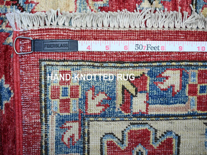 Kazak Tribal & Geometric hand-knotted wool rug in Red & Snow Drift Ivory, 6'9" x 9'9" — SKU O074826 (view 6)
