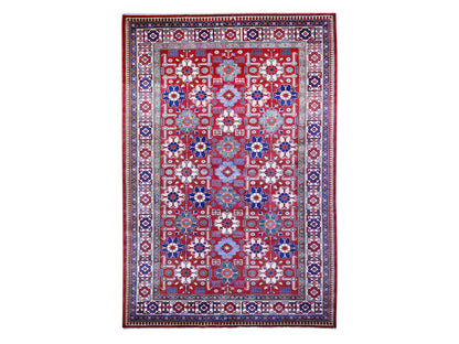 Kazak Tribal & Geometric hand-knotted wool rug in Red & Ivory, 6'4" x 9'4" — SKU O074834