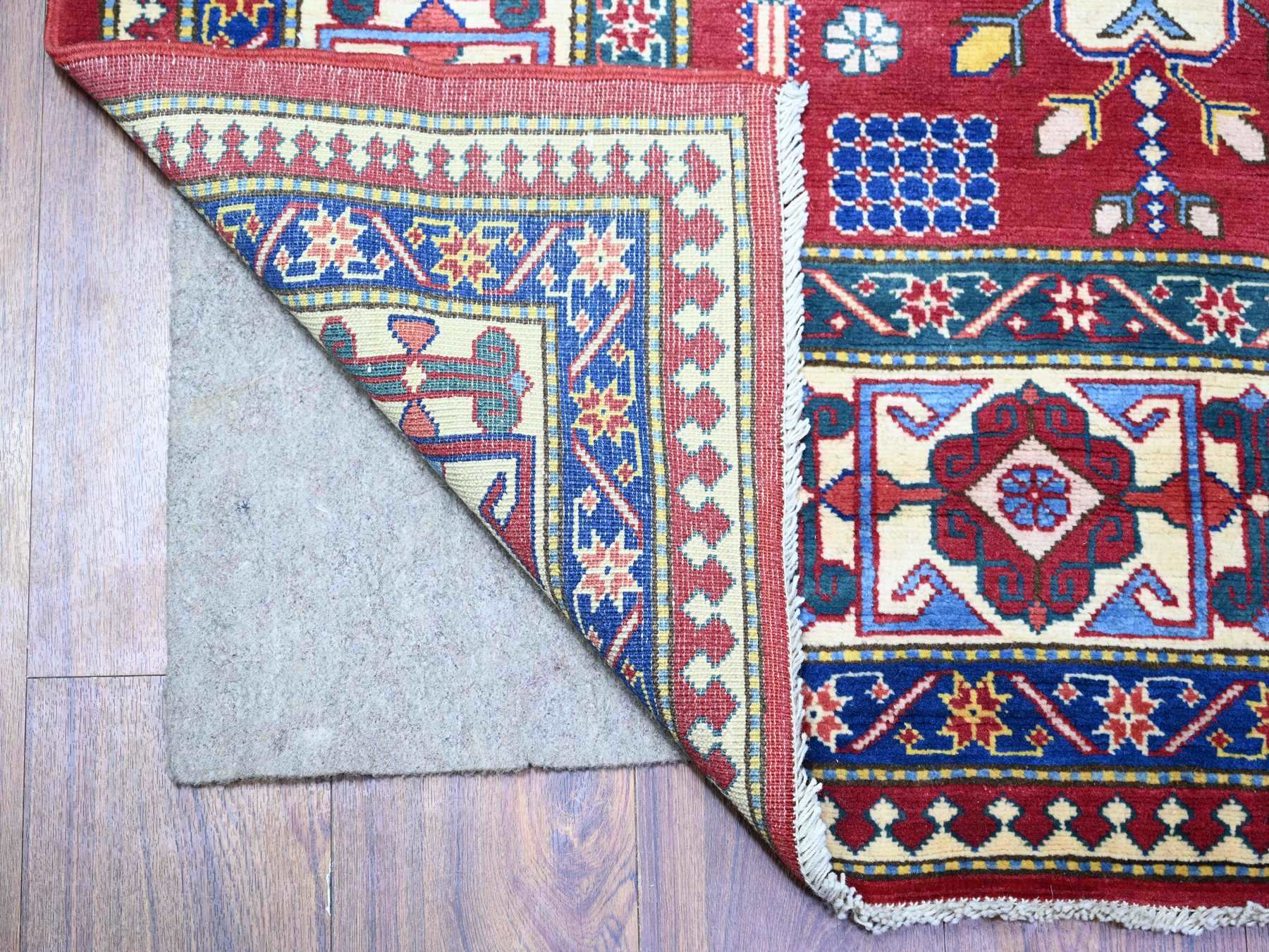 Kazak Tribal & Geometric hand-knotted wool rug in Red & Ivory, 6'4" x 9'4" — SKU O074834 (view 2)
