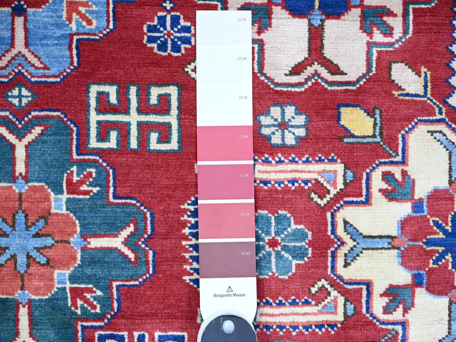 Kazak Tribal & Geometric hand-knotted wool rug in Red & Ivory, 6'4" x 9'4" — SKU O074834 (view 3)
