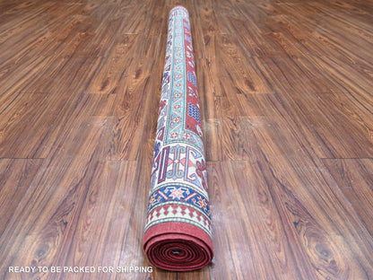 Kazak Tribal & Geometric hand-knotted wool rug in Red & Ivory, 6'4" x 9'4" — SKU O074834 (view 4)