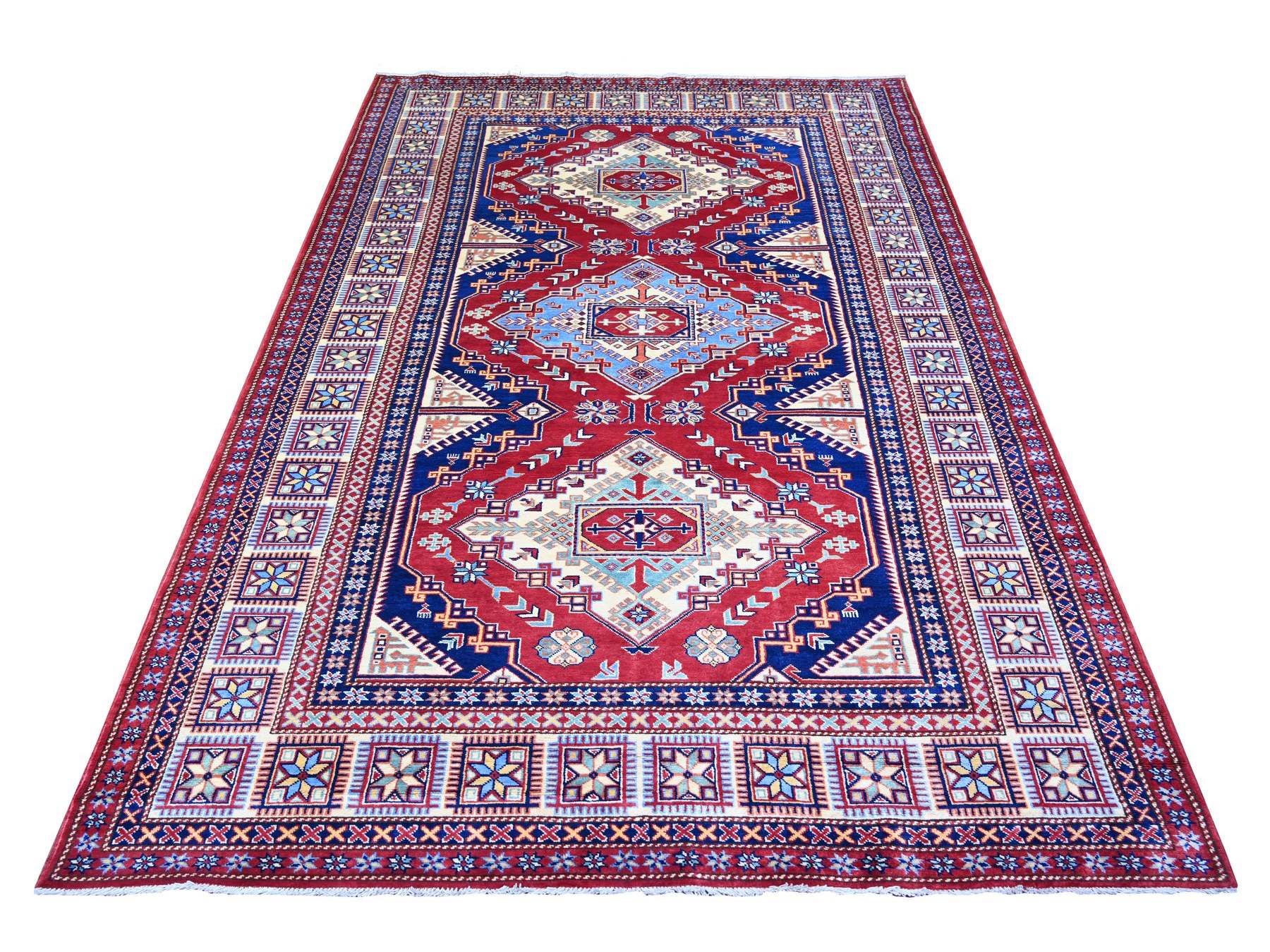 Kazak Tribal hand-knotted wool rug in Red, 5'8" x 8'1", SKU O074836