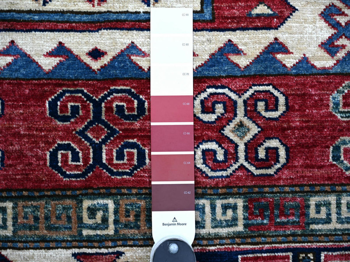 Kazak Tribal & Geometric hand-knotted wool rug in Ivory & Red, 5'9" x 8' — SKU O074839 (view 3)