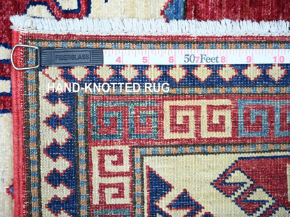 Kazak Tribal & Geometric hand-knotted wool rug in Ivory & Red, 5'9" x 8' — SKU O074839 (view 6)