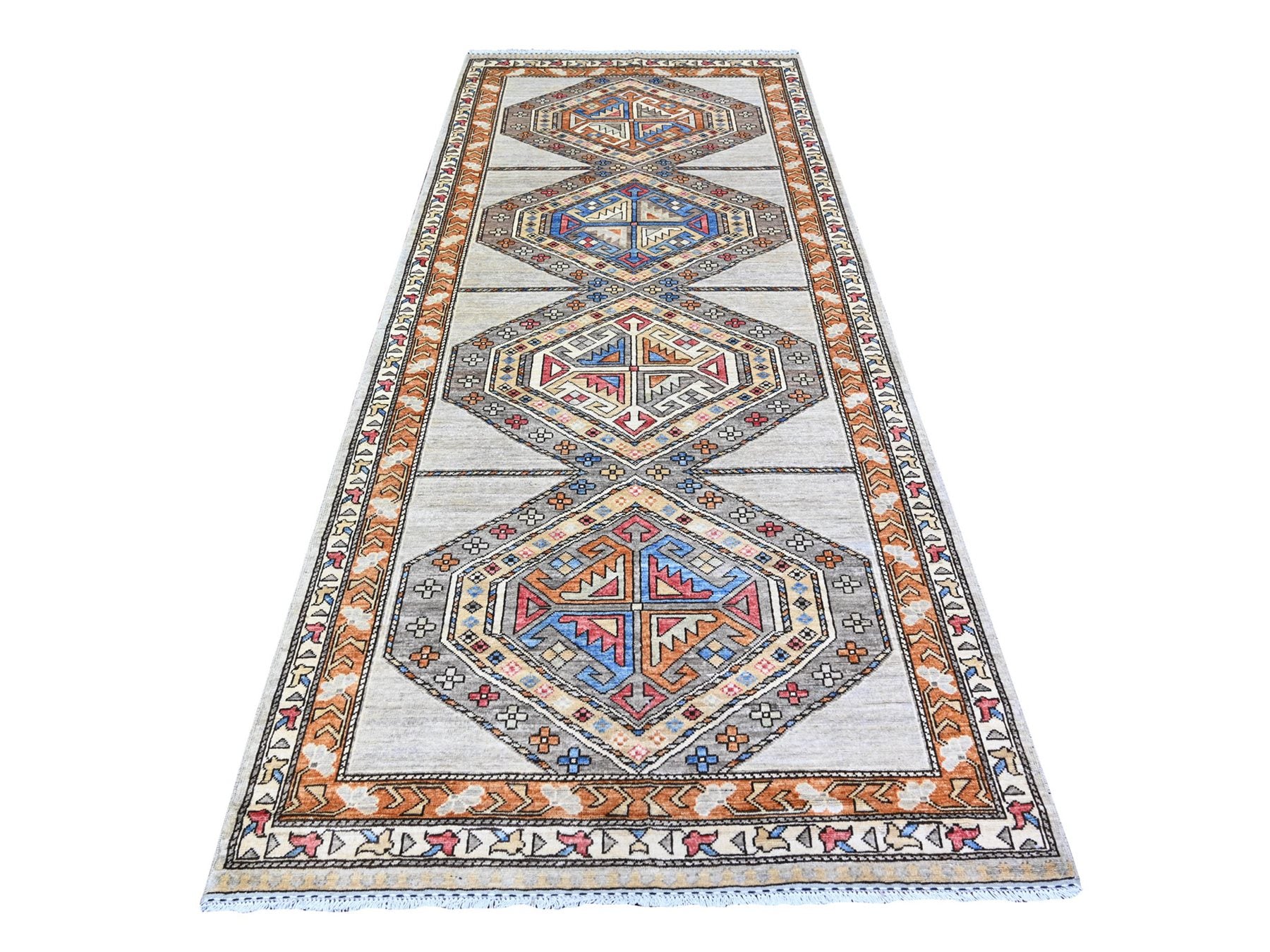 Gray 4'2" x 9'9" Tribal Hand knotted Wool Rug - Sku: O074857