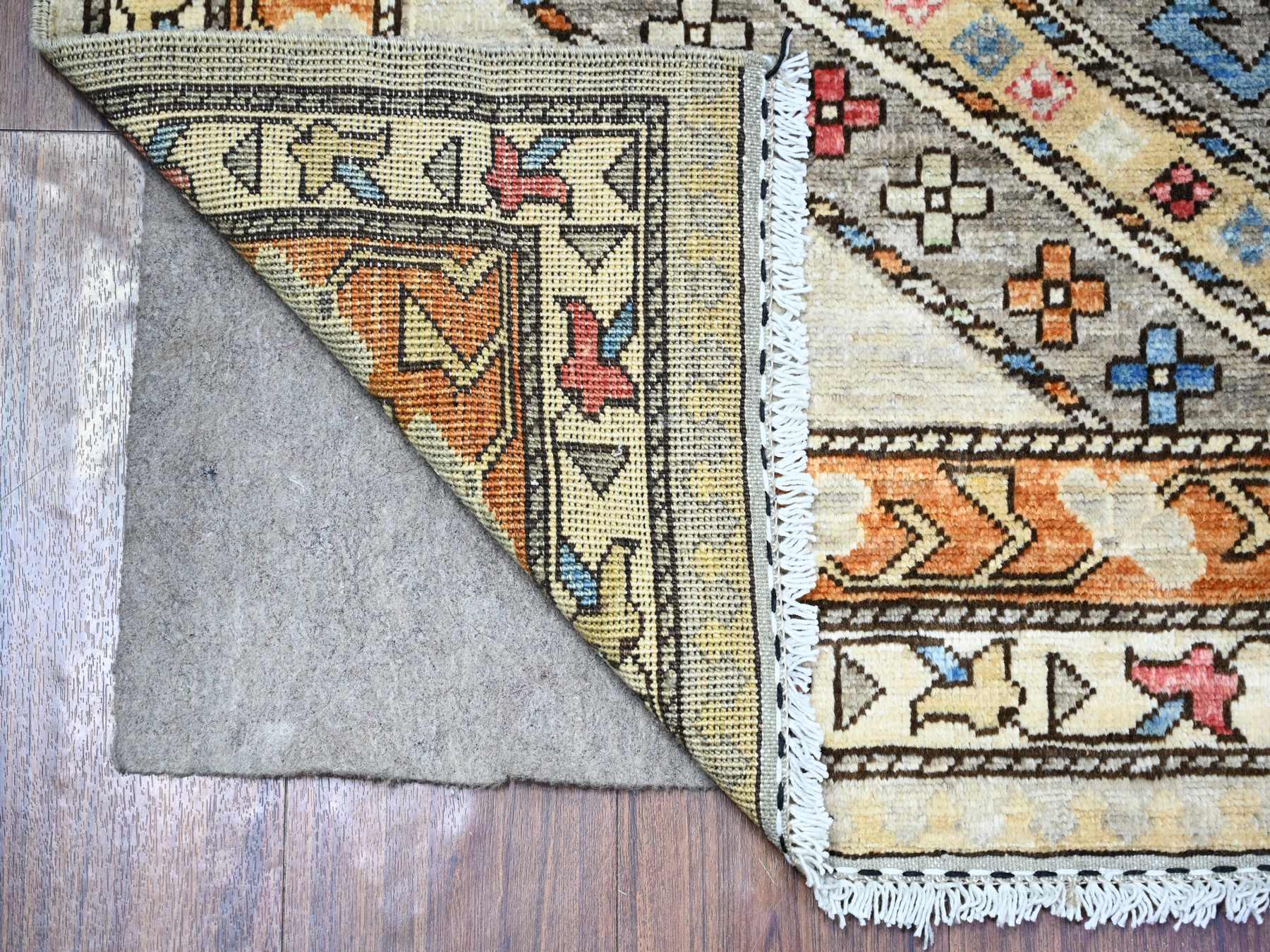Ersari Tribal & Geometric hand-knotted wool runner in Gray & Orange, 4'2" x 9'9" — SKU O074857 (view 2)