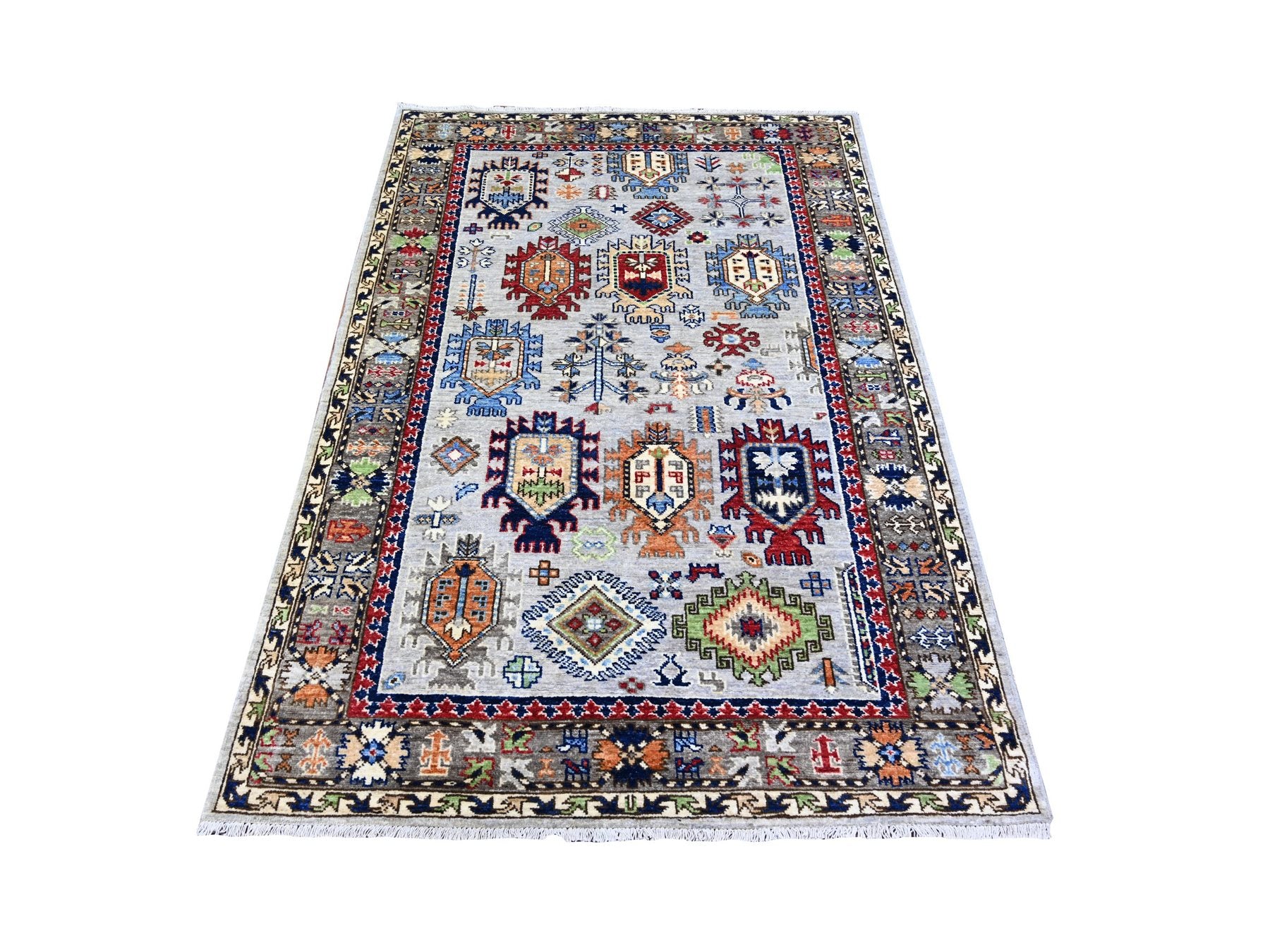 Ersari Tribal & Geometric hand-knotted wool rug in Gray, 3'11" x 5'11" — SKU O074858