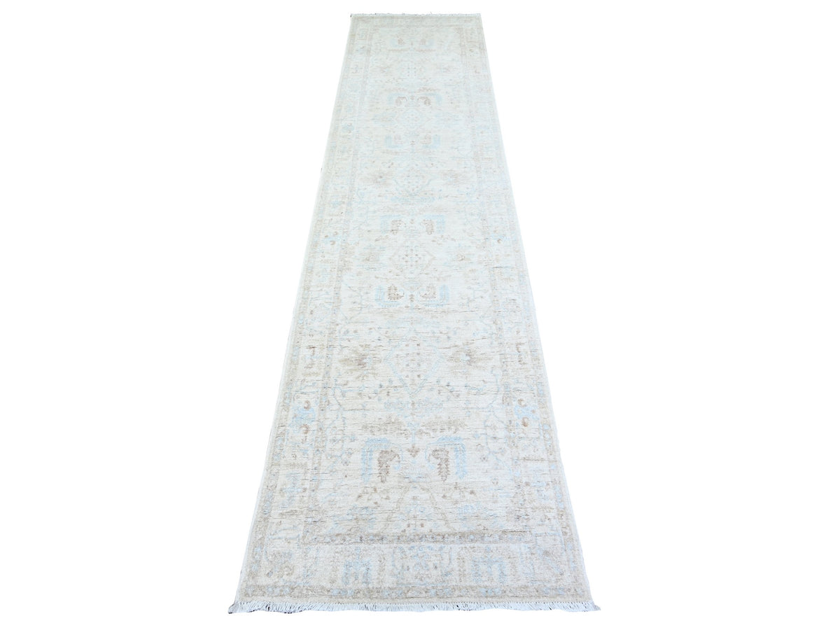 Peshawar Oushak hand-knotted wool runner in Ivory, 2'4" x 10'2" — SKU O074874
