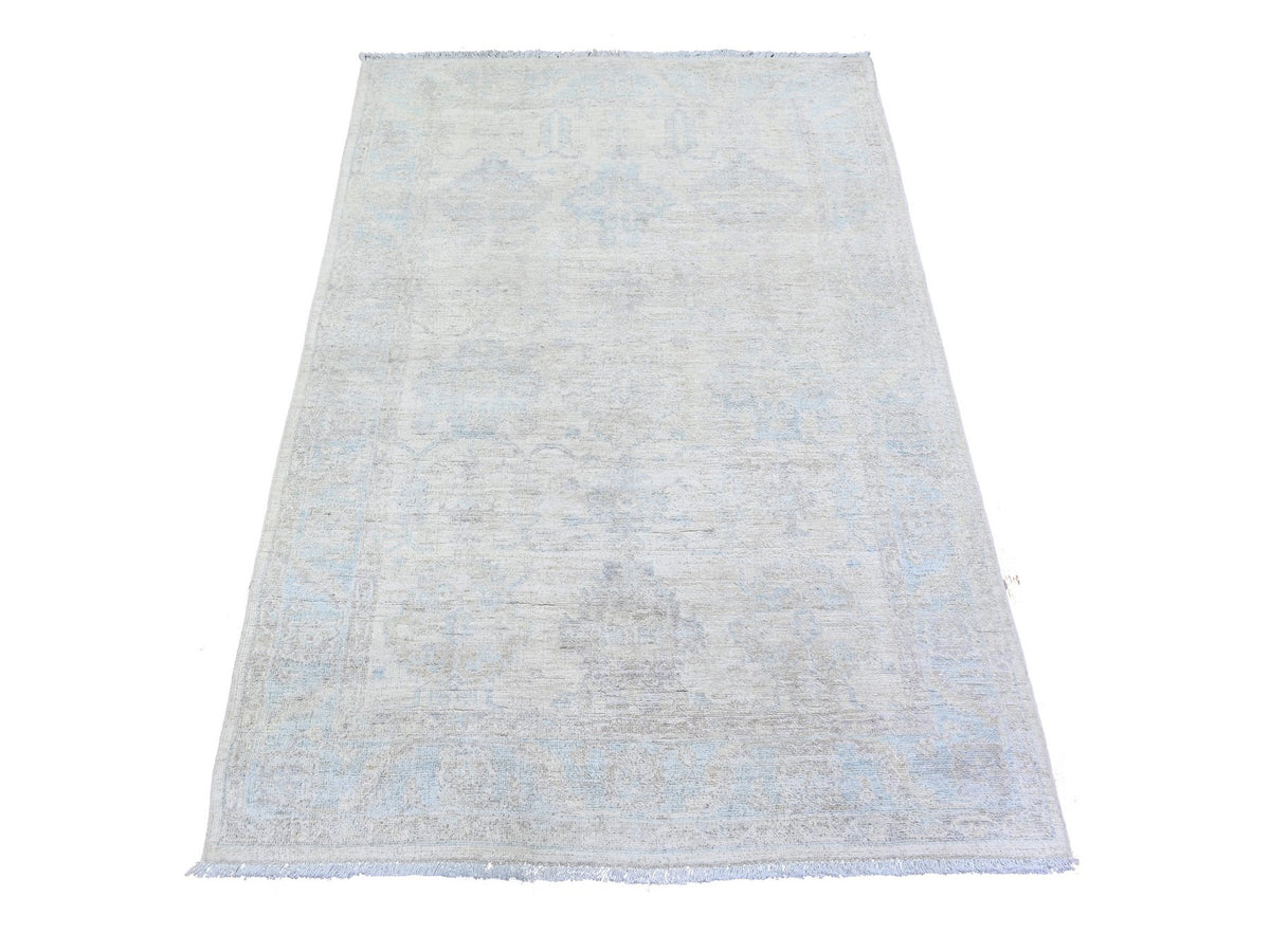 Peshawar Oushak hand-knotted wool rug in Ivory & Blue, 3'10" x 5'8" — SKU O074879