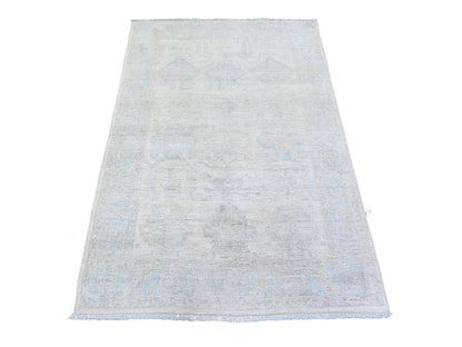 Peshawar Oushak hand-knotted wool rug in Ivory & Blue, 3'10" x 5'8" — SKU O074879