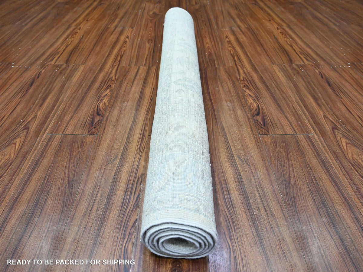 Peshawar Oushak hand-knotted wool rug in Ivory & Blue, 3'10" x 5'8" — SKU O074879 (view 4)