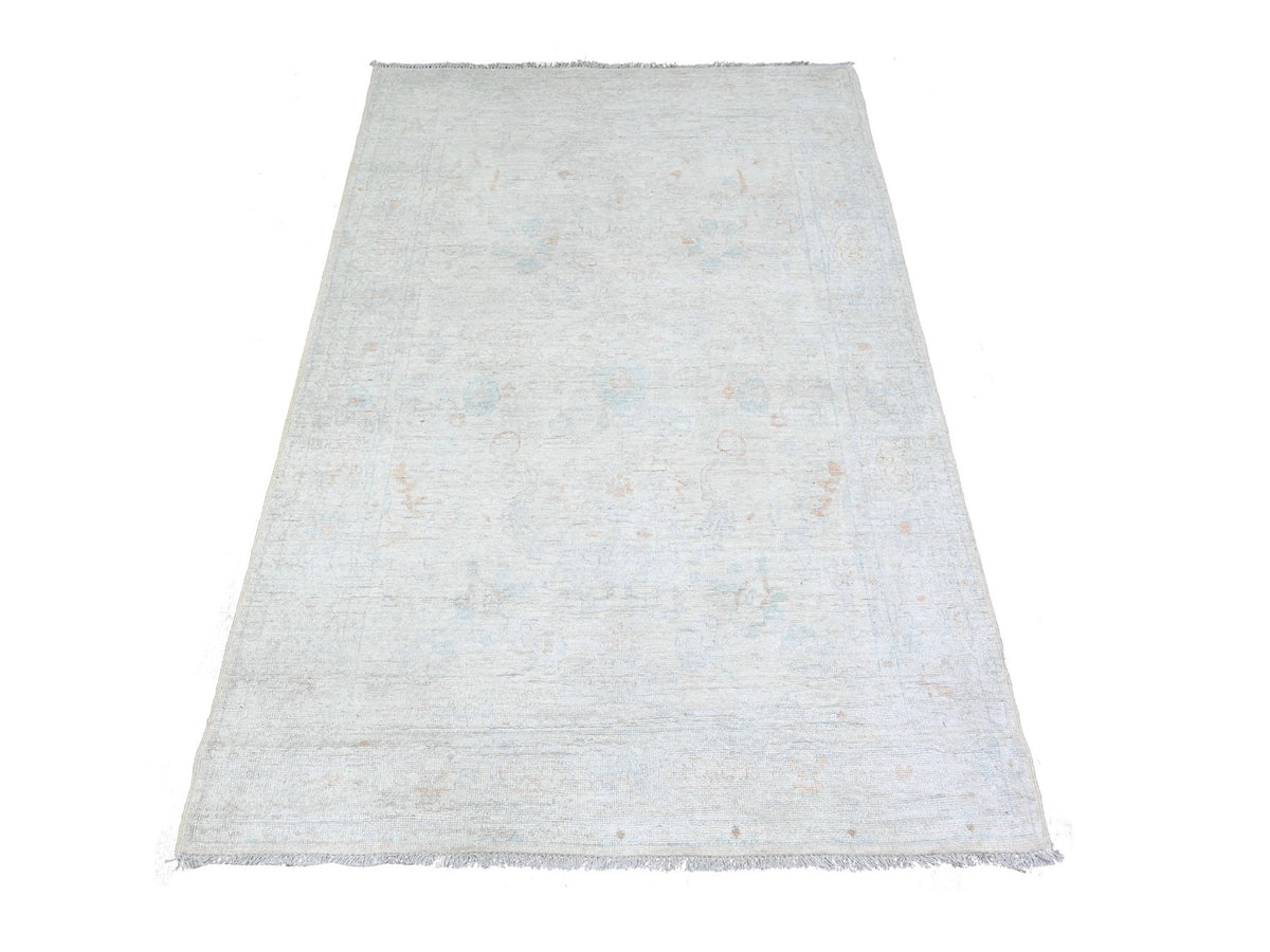 Peshawar Oushak hand-knotted wool rug in Ivory & Gray, 3'10" x 5'8" — SKU O074880
