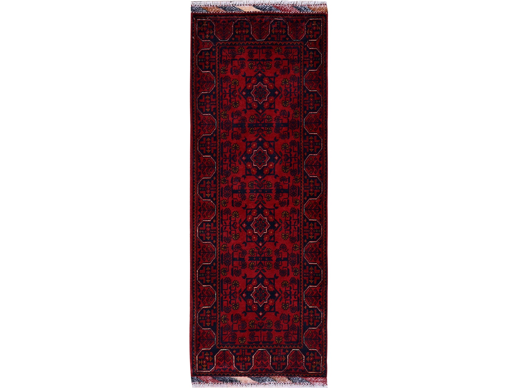 Tribal & Geometric hand-knotted wool runner in Red, 1'10" x 5' — SKU O0748