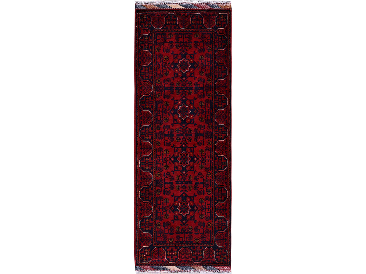 Tribal & Geometric hand-knotted wool runner in Red, 1'10" x 5' — SKU O0748