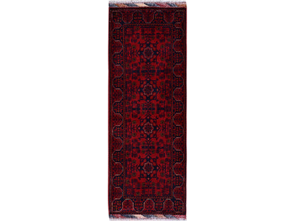 Tribal & Geometric hand-knotted wool runner in Red, 1'10" x 5' — SKU O0748
