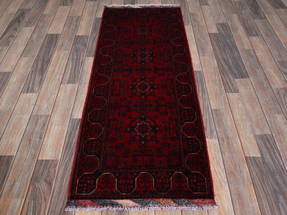 Tribal & Geometric hand-knotted wool runner in Red, 1'10" x 5' — SKU O0748 (view 2)