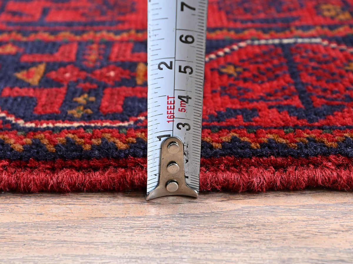 Tribal & Geometric hand-knotted wool runner in Red, 1'10" x 5' — SKU O0748 (view 6)