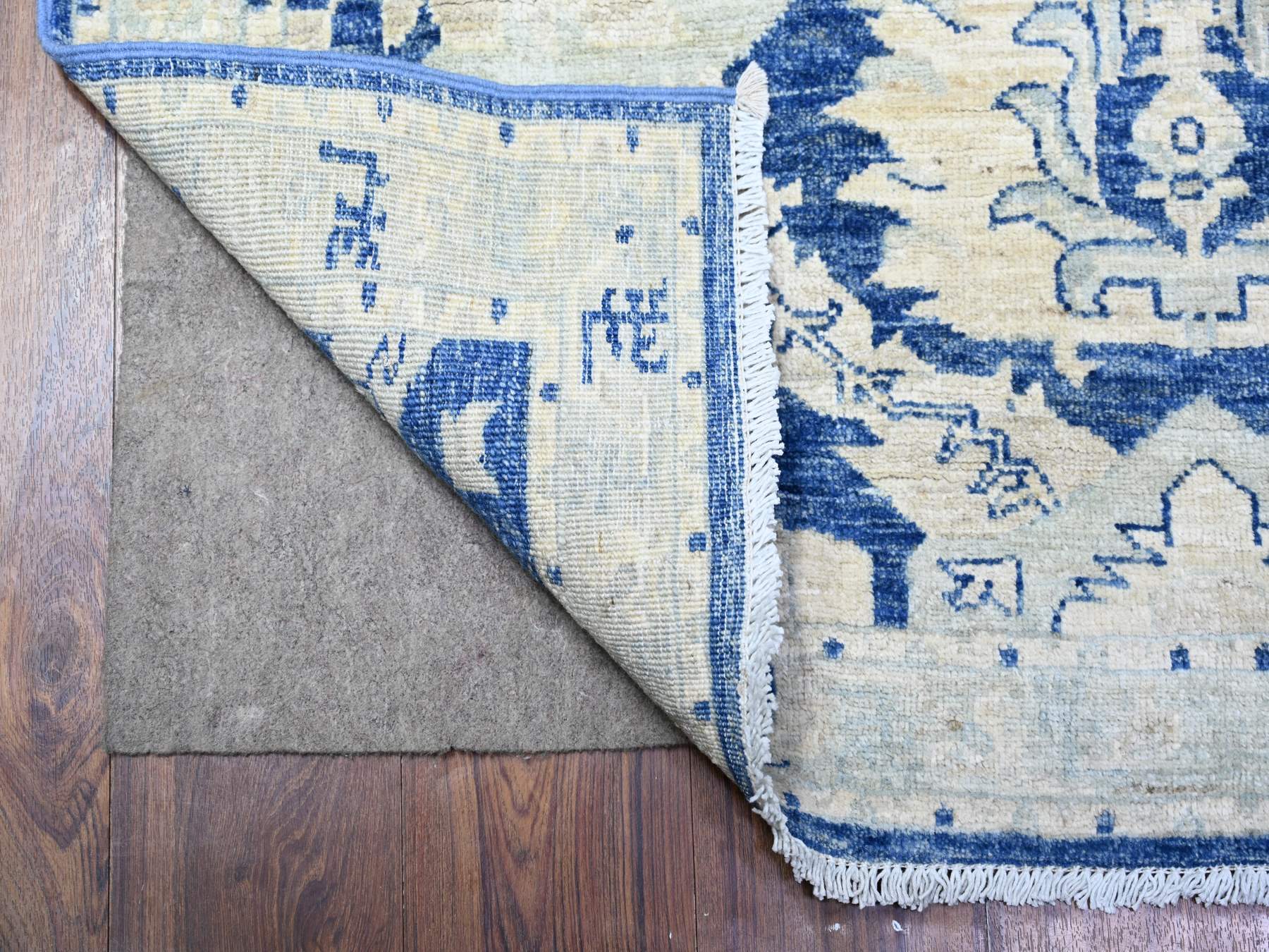Blue 4'2" x 9'7" Oushak / Peshawar Hand knotted Wool Rug - Sku: O074902