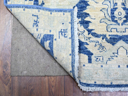Blue 4'2" x 9'7" Oushak And Peshawar Hand knotted Wool Rug - Sku: O074902