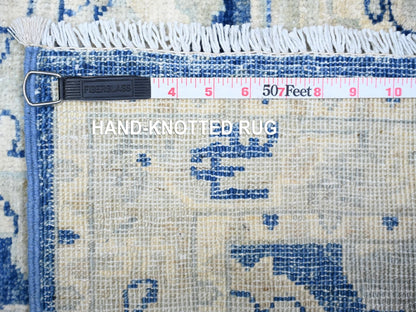 Blue 4'2" x 9'7" Oushak And Peshawar Hand knotted Wool Rug - Sku: O074902