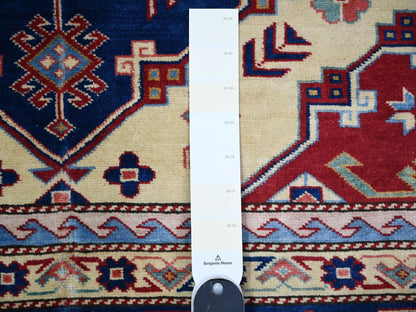 Kazak Tribal & Geometric hand-knotted wool rug in Ivory & Cobalt Blue, 6'9" x 9'4" — SKU O074922 (view 3)