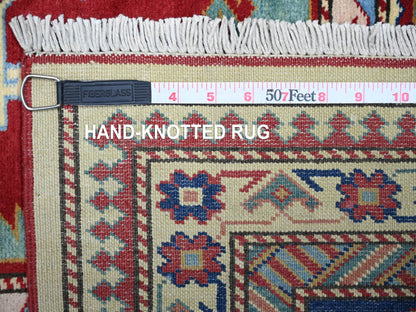 Kazak Tribal & Geometric hand-knotted wool rug in Ivory & Cobalt Blue, 6'9" x 9'4" — SKU O074922 (view 6)