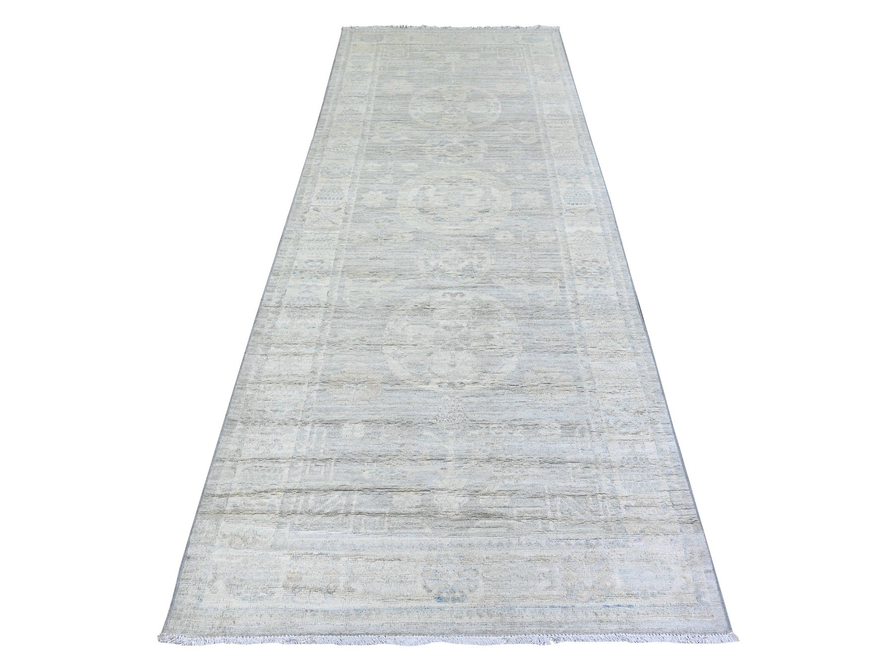 Gray 3'9" x 9'9" Oushak / Peshawar Hand knotted Wool Rug - Sku: O074950