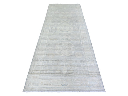 Grey 3'9" x 9'9" Oushak And Peshawar Hand knotted Wool Rug - Sku: O074950
