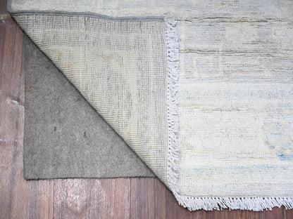 Peshawar Oushak hand-knotted wool runner in Gray & Ivory, 3'9" x 9'9" — SKU O074950 (view 2)