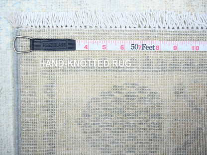Peshawar Oushak hand-knotted wool runner in Gray & Ivory, 3'9" x 9'9" — SKU O074950 (view 6)