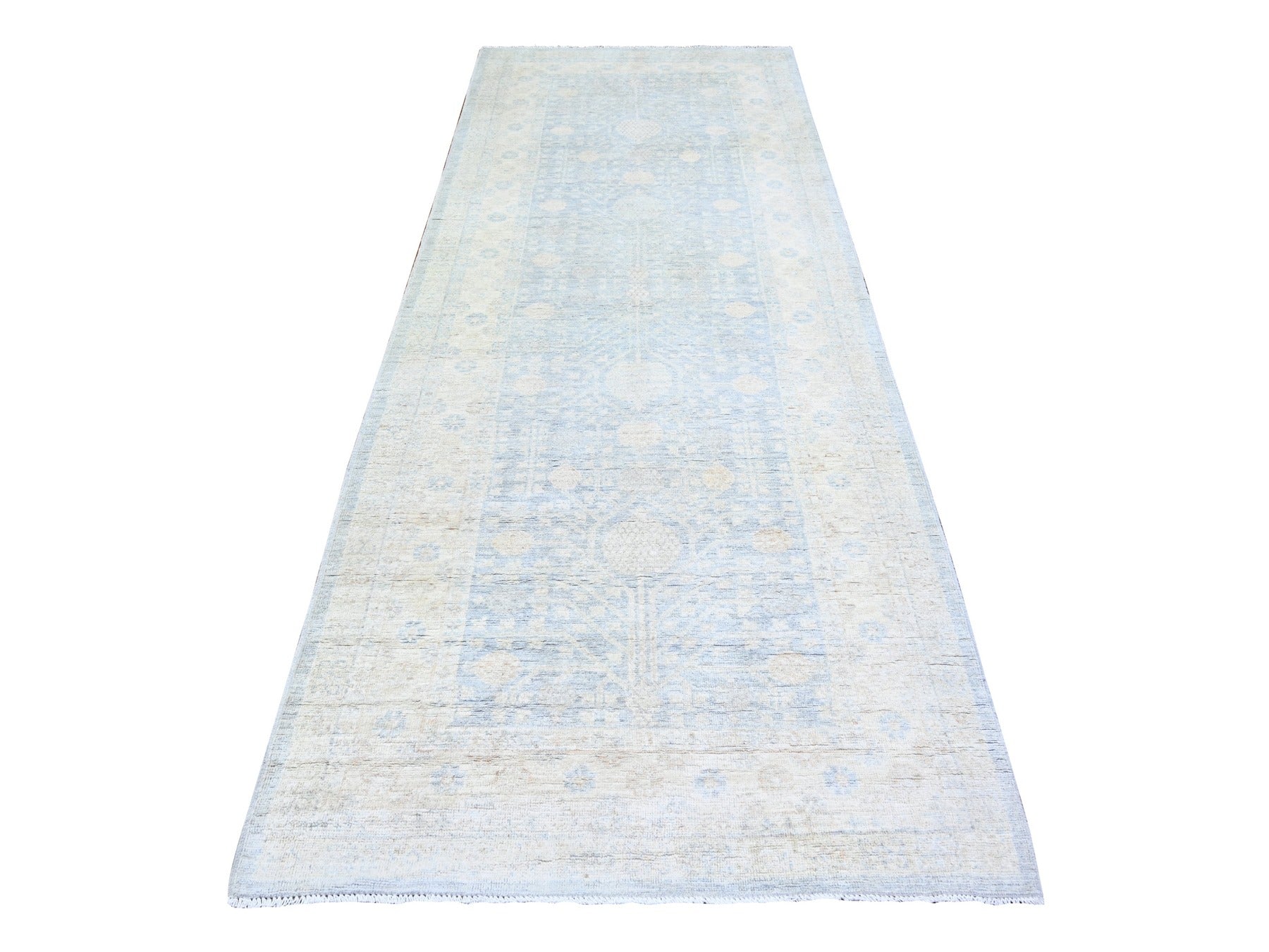 Khotan Khotan hand-knotted wool runner in Gray & Ivory, 3'11" x 10' — SKU O074952