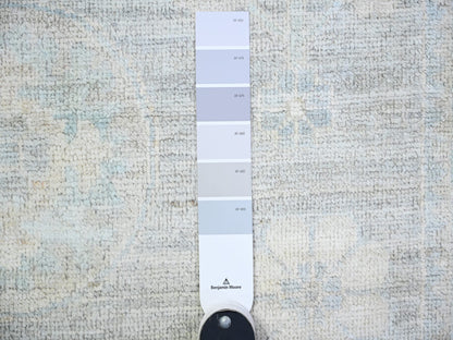 Peshawar Oushak hand-knotted wool runner in Gray & Anti-Flash White, 4' x 12'2" — SKU O074953 (view 3)