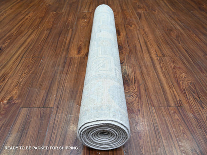 Peshawar Oushak hand-knotted wool runner in Gray & Anti-Flash White, 4' x 12'2" — SKU O074953 (view 4)