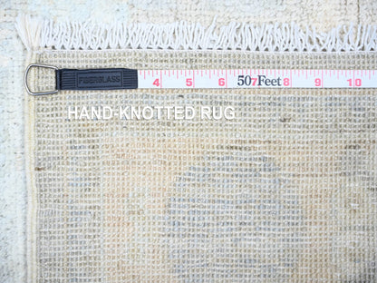 Peshawar Oushak hand-knotted wool runner in Gray & Anti-Flash White, 4' x 12'2" — SKU O074953 (view 6)